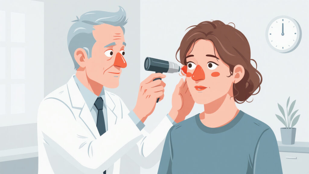 Doctor performing early diagnosis in ENT infections with otoscope