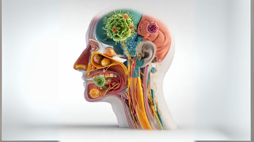 Early diagnosis in ENT infections – interconnected ear, nose, and throat illustration